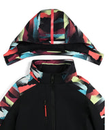 Spyder Mila Junior Jacket 2026 ski jacket -- Black colorway front view on model with hood and cuffs