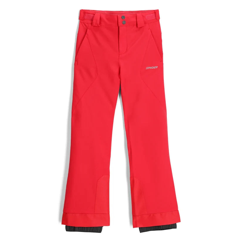 Spyder Olympia Juinor Pant ski pant -- Prism Pink colorway front view on model