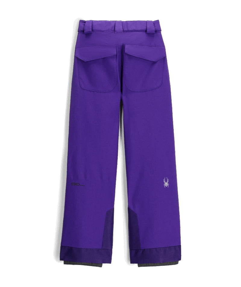 Spyder Olympia Juinor Pant ski pant -- Purple Flash colorway front view on model