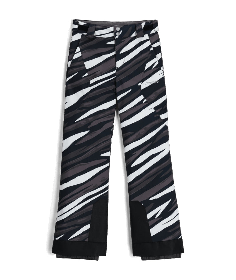 Spyder Olympia Juinor Pant ski pant -- Tiger Polar colorway boot gaiter and cuff detail