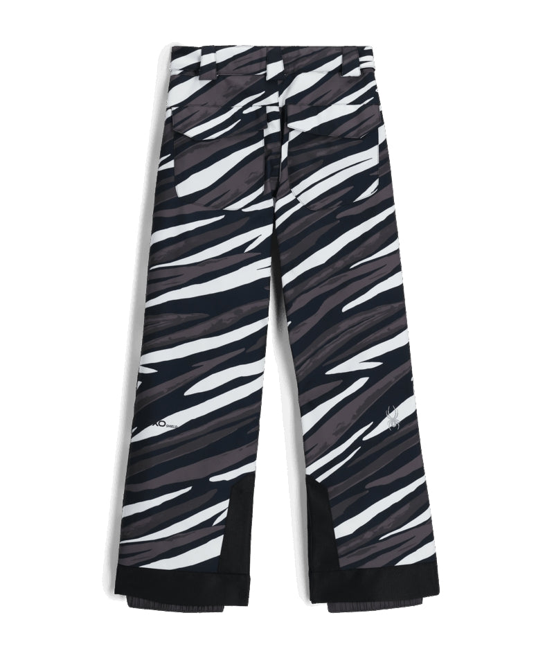 Spyder Olympia Juinor Pant ski pant -- Tiger Polar colorway front view on model