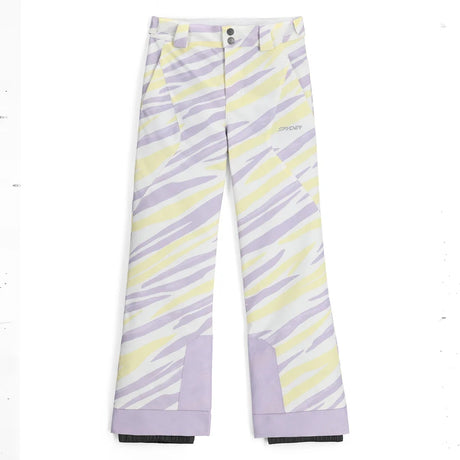 Spyder Olympia Juinor Pant ski pant -- Tiger Violet colorway boot gaiter and cuff detail