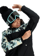 Spyder Optimist Womens Jacket ski jacket -- Black 4 colorway back view showing articulated powder skirt and fit