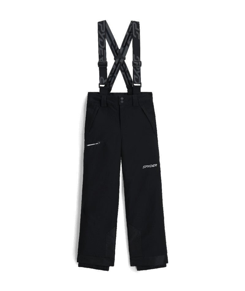 Spyder Propulsion Junior Pant 2026 ski pant -- Black 8 colorway waistband and suspender detail