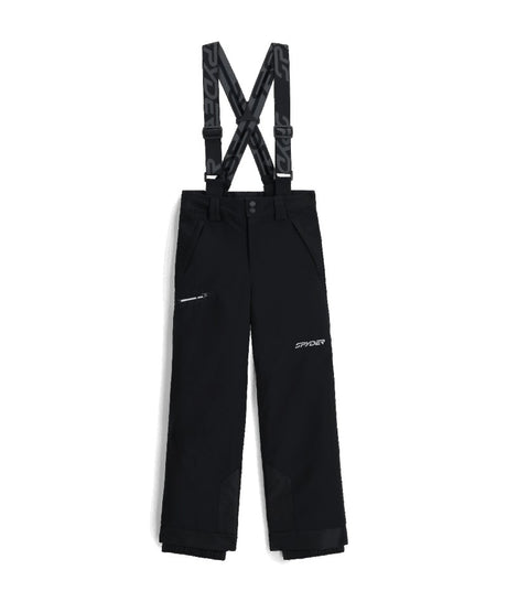 Spyder Propulsion Junior Pant 2026 ski pant -- Black 8 colorway waistband and suspender detail