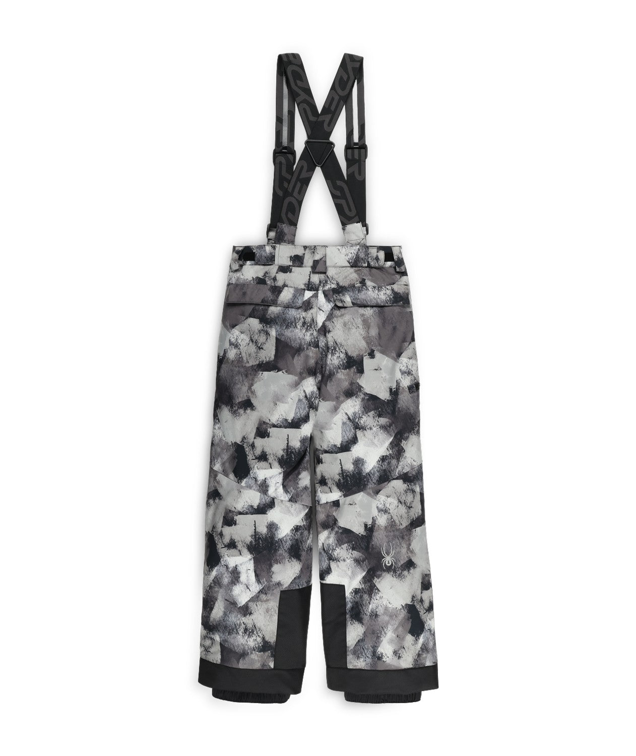 Spyder Propulsion Junior Pant 2026 ski pant -- Black Camo colorway front view on model