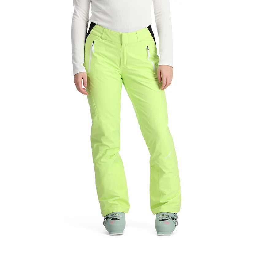 Spyder Revel Junior Pant ski pant -- Lime Ice colorway front view on model