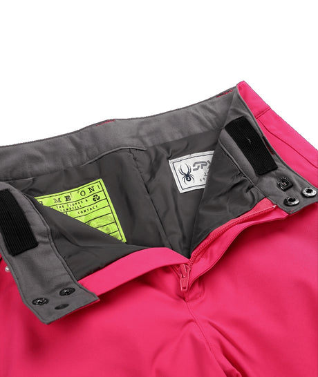 Spyder Revel Junior Pant ski pant -- Pink colorway side view showing side zip ventilation