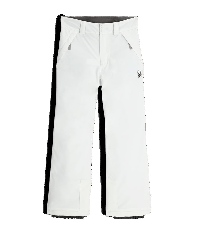 Spyder Revel Junior Pant ski pant -- White colorway waistband and suspender detail