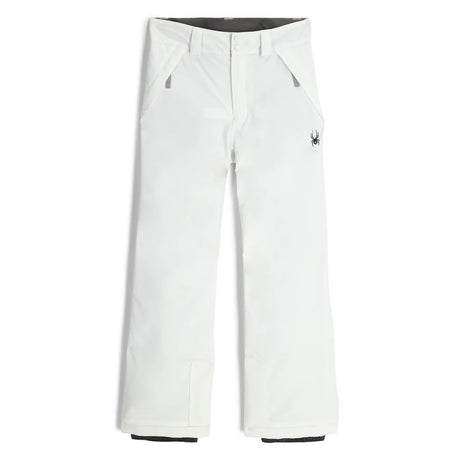 Spyder Revel Junior Pant ski pant -- White colorway boot gaiter and cuff detail