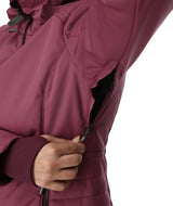 Spyder Schatzi Womens Jacket 2026 ski jacket -- Acai 8 colorway detail view of hood lining and wrist cuff design