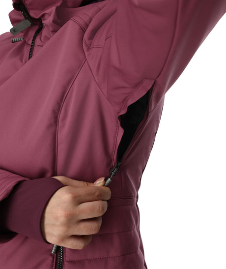 Spyder Schatzi Womens Jacket 2026 ski jacket -- Acai 8 colorway detail view of hood lining and wrist cuff design