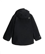 Spyder Slash Junior Jacket ski jacket -- Black colorway front view on model with hood and cuffs