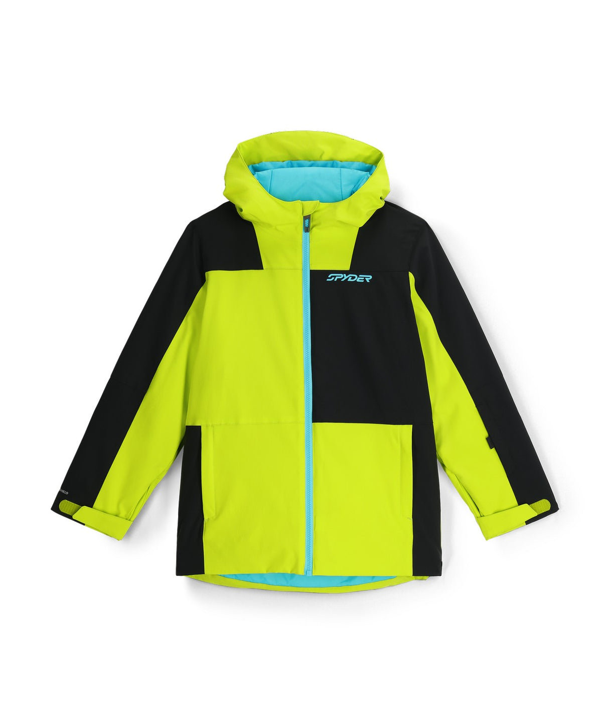 Spyder Slash Toddler Jacket 2026 ski jacket -- front view on model showing insulated shell and hood at Willis Ski and Board