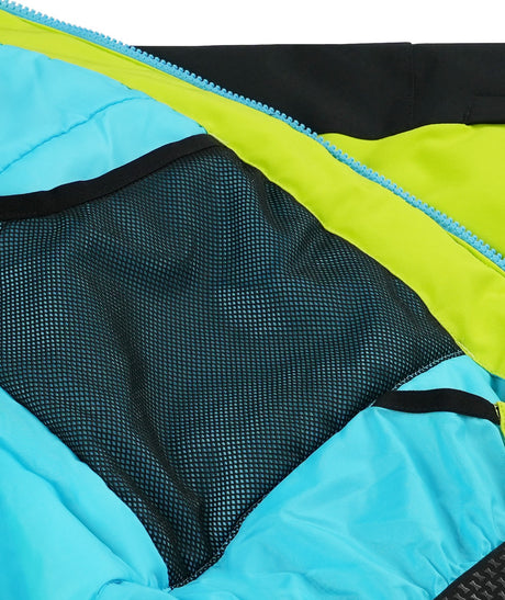 Spyder Slash Toddler Jacket 2026 ski jacket -- Lime 5 colorway back view showing articulated powder skirt and fit