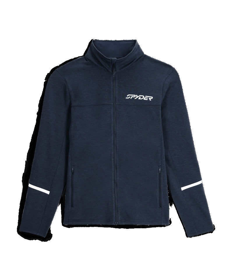 Spyder Speed Fleece Mens Jacket ski jacket -- front view on model showing insulated shell and hood at Willis Ski and Board