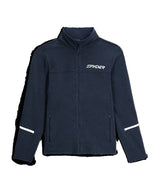 Spyder Speed Fleece Mens Jacket ski jacket -- front view on model showing insulated shell and hood at Willis Ski and Board