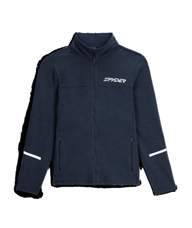 Spyder Speed Fleece Mens Jacket ski jacket -- front view on model showing insulated shell and hood at Willis Ski and Board