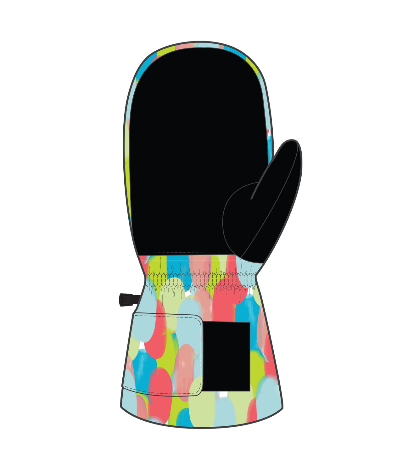 Spyder Toddler Cubby Mittens 2026 glove -- Coral Sprinkles colorway cuff and wrist cinch detail