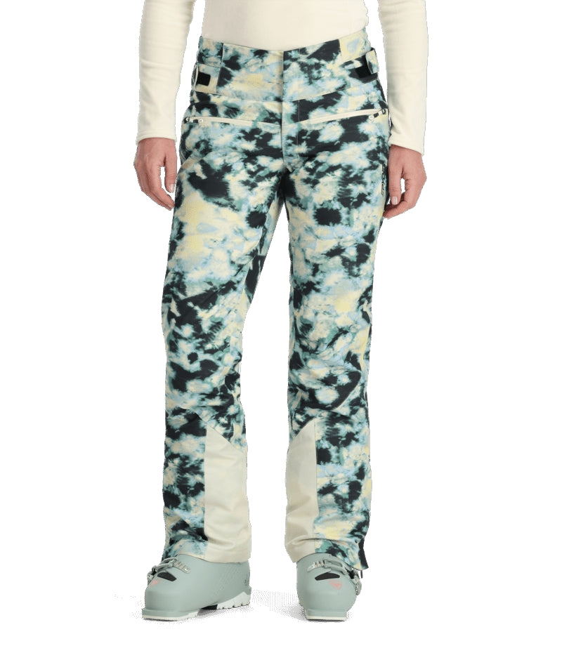 Spyder Winner Womens Pant ski pant -- Tie Dye Vanilla colorway front view on model