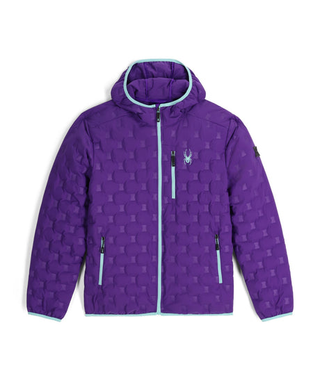 Spyder Zenith Hooded Down Mens Jacket 2026 ski jacket -- front view on model showing insulated shell and hood at Willis Ski