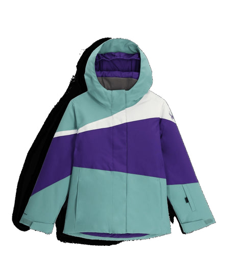Spyder Zoe Junior Jacket ski jacket -- front view on model showing insulated shell and hood at Willis Ski and Board