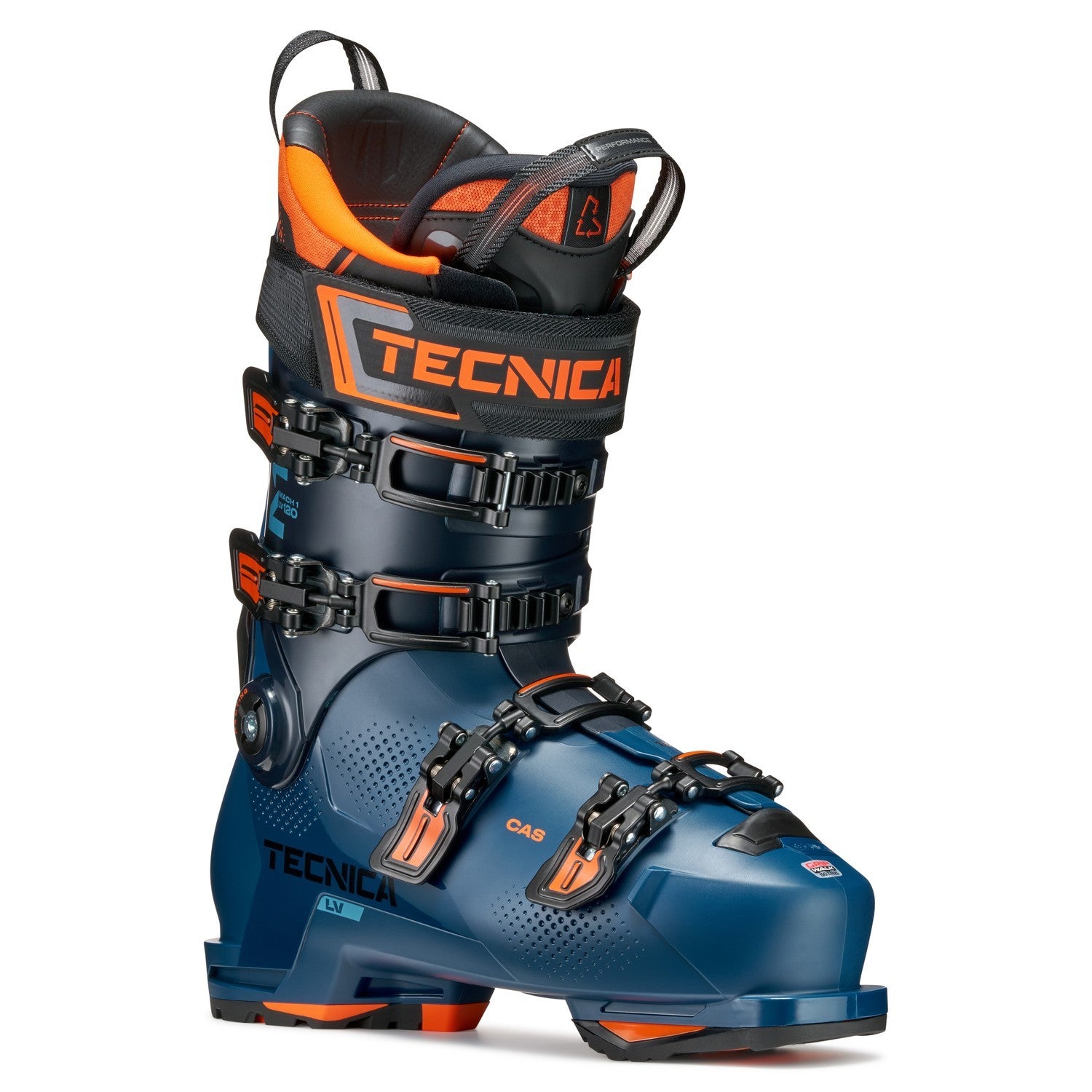 Tecnica Mach1 Lv 120 Ski Boots 2026 alpine ski boot -- Sport Blue colorway inside profile view
