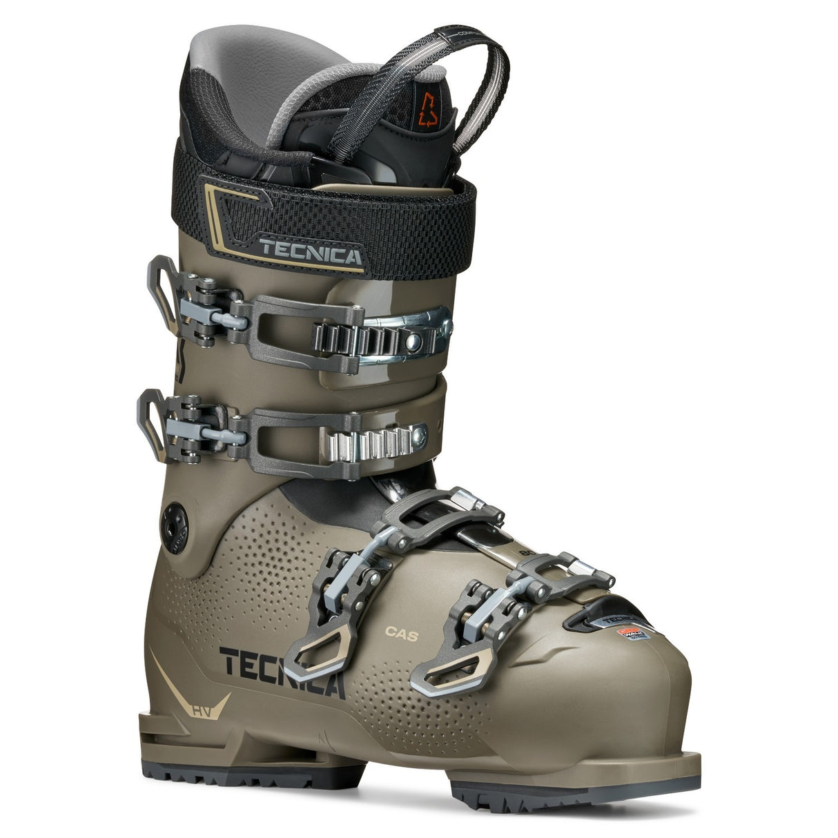 Tecnica Mach Sport Hv 80 Ski Boots 2026 alpine ski boot -- Transition Grey colorway top buckle and cuff detail