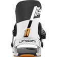 Union Atlas Snowboard Bindings 2026 snowboard binding -- White Orange Large colorway top view showing highback and straps