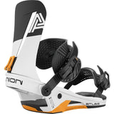 Union Atlas Snowboard Bindings 2026 snowboard binding -- White Orange Med colorway top view showing highback and straps