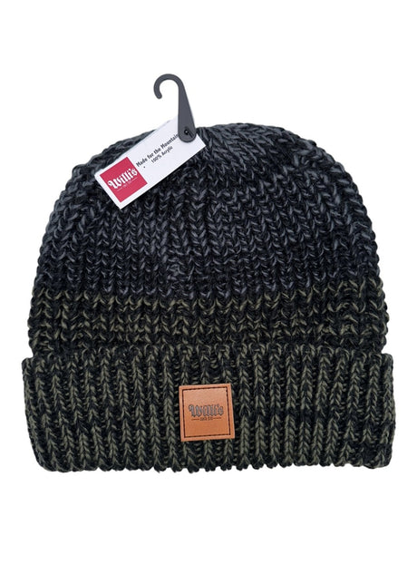 Willis Klausi Hat accessories -- front view of Willis branded pom beanie hat in assorted colors