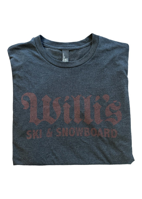 Willis Adult T-shirt accessories -- front view flat lay in charcoal medium size available at Willis Ski and Board Pittsburgh