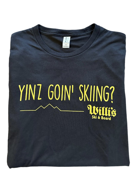 Willis Yinzshirt accessories -- front view flat lay showing Pittsburgh Yinzski graphic ski tee