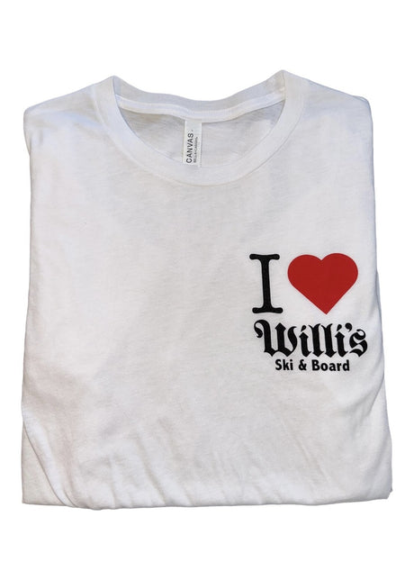 Willis I Love Willis T-shirt accessories -- front view flat lay in white colorway alternate