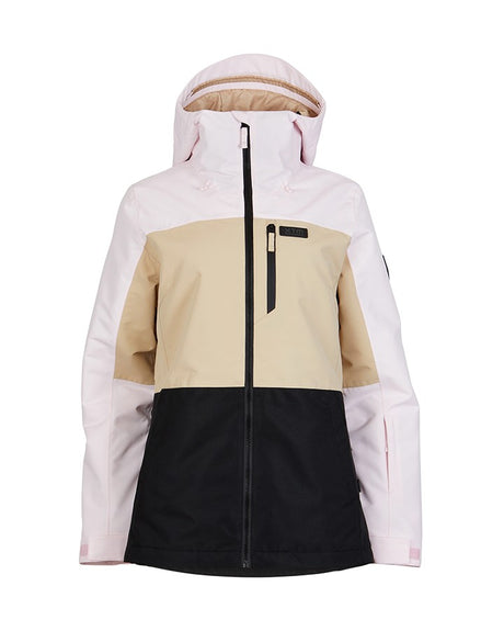 Xtm Nexe Womens Jacket 2026 ski jacket -- Blossom colorway front view on model with hood and cuffs