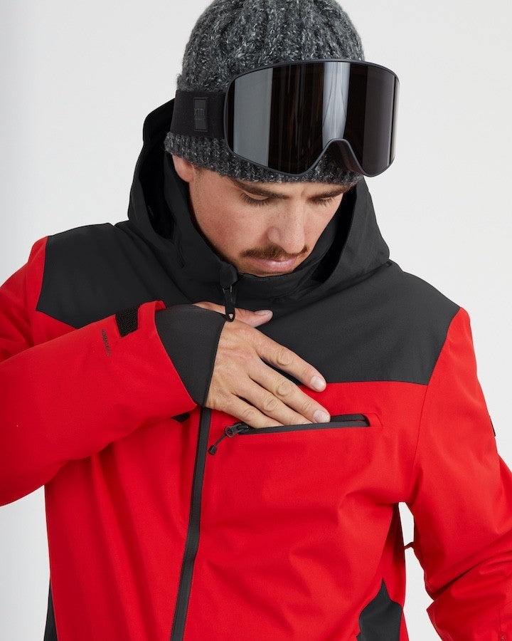 Xtm Quantum Mens Jacket 2026 ski jacket -- Crimson Red colorway back view showing articulated powder skirt and fit