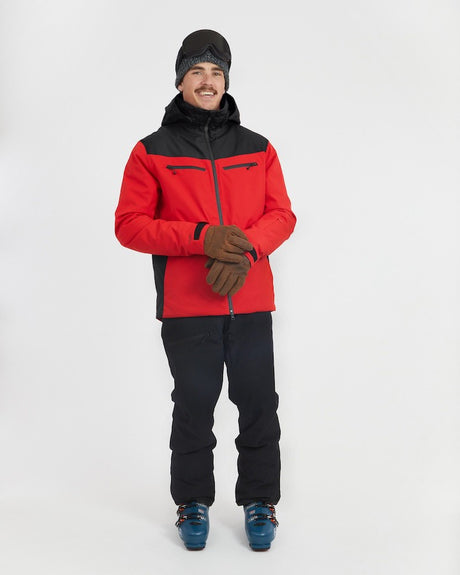 Xtm Quantum Mens Jacket 2026 ski jacket -- Crimson Red colorway detail view of hood lining and wrist cuff design